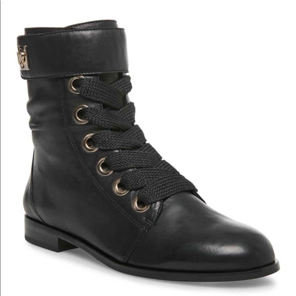 Kate Spade Ruby black leather combat/moto boots Inner ankle zipper.  US 8.   NWT